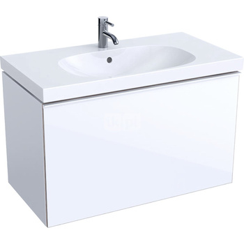 Dolna szafka pod umywalkę Acanto, B90, z jedną szufladą i jedną szufladą wewnętrzną, syfon oszczędzający przestrzeń, biała