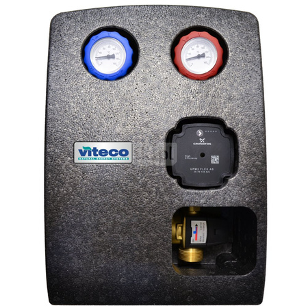 Grupa pompowa do c.o. Viteco ENBOX TM2043 - DN 25 (z pompą elektroniczną Grundfos UPM3 FLEX AS 25-70 130 i 3-drogowym zaworem termostatycznym ESBE z płynną regulacją 20ºC - 43ºC)