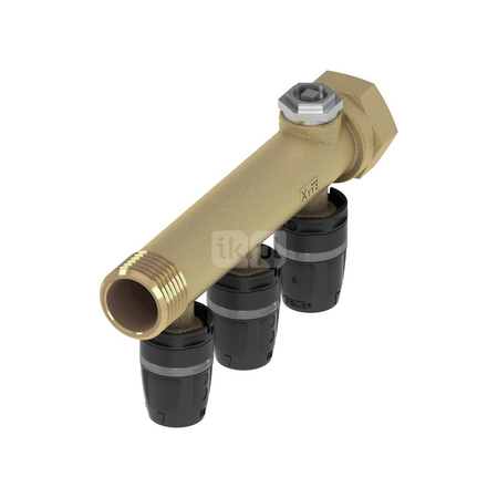 TECElpgo - rozdzielacz instalacji sanitarnej DN 16 z mosiądzu DR, trzysekcyjny z możliwością rozbudowy, korpus z mosiądzu DR 3/4 z wyjściem na odpowietrznik 3/8 3 sekcyjny