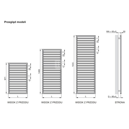 Grzejnik drabinkowy ZEHNDER Quaro, 1403/600mm, kolor Czarny, moc 749W