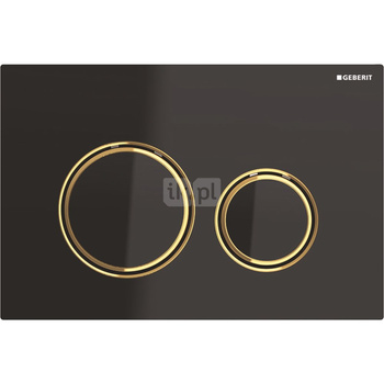 Przycisk uruchamiający Geberit Sigma21, przedni, szkło czarne, pierścienie: mosiądz