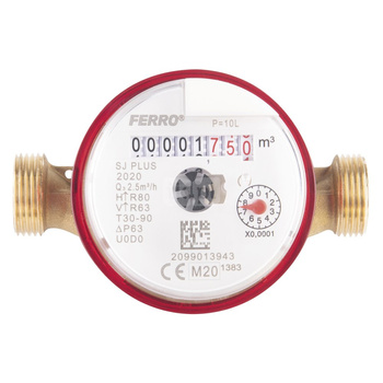 Wodomierz jednostrumieniowy suchobieżny (antymagnetyczny), do wody ciepłej, przystosowany do kablowego odczytu zdalnego, 3/4"