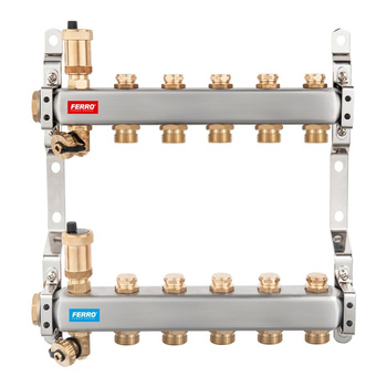 Rozdzielacz 5-drogowy z zaworami odcinającymi obwody, stal nierdzewna