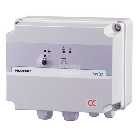 Akcesorium elektryczne do pomp (układ sterujący), WILO - Urządzenie sterujące PSK 1 (10-23A) do 1-pompy zaopatrującej w wodę ze studni lub zbiornika, z 2 elektrodami zanurzeniowymi. Ze wskaźnikiem braku wody, świetlną sygnalizacją awarii i pracy oraz zabe