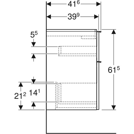Szafka pod umywalkę iCon, z dwoma szufladami, krótka 74 cm x 61,5 cm x 41,6 cm, biały / lakierowany na wysoki połysk, chromowany z połyskiem