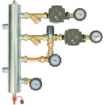 Zestaw mieszający ze sprzęgłem hydraulicznym BPS 901, człon bez mieszania i z zaworem termostatycznym ATM 561, pompy Grundfos UPM3