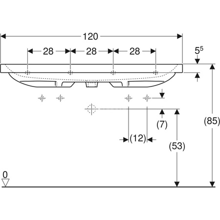 Umywalka iCon Light 120 cm, z otworem z lewej i prawej, z przelewem,
