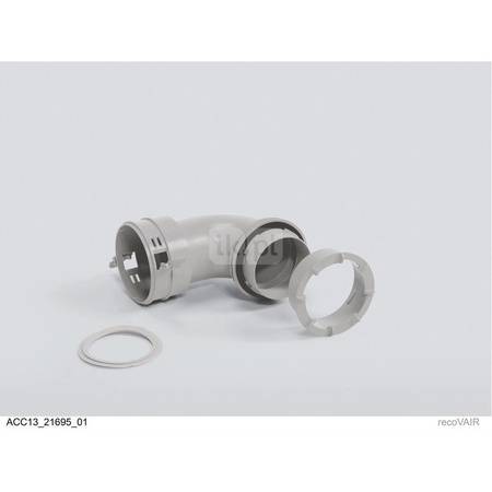 Przyłączeniowy łącznik przejściowy, kolano 90°, Ø75/62 mmz uszczelkami, ze złączem bagnetowym, do przyłączenia elastycznego powi