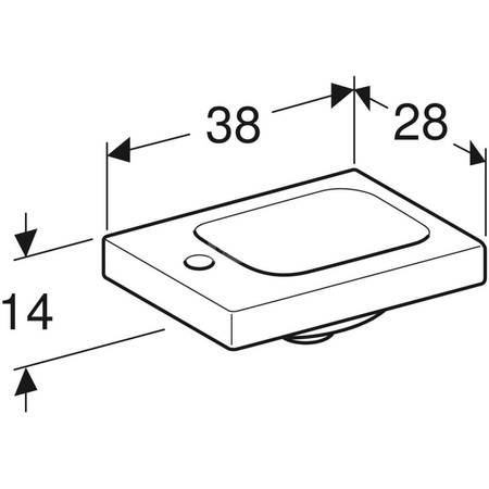 Umywalka iCon Light kompaktowa 38 cm, z otworem z lewej, bez przelewu, z półką z lewej