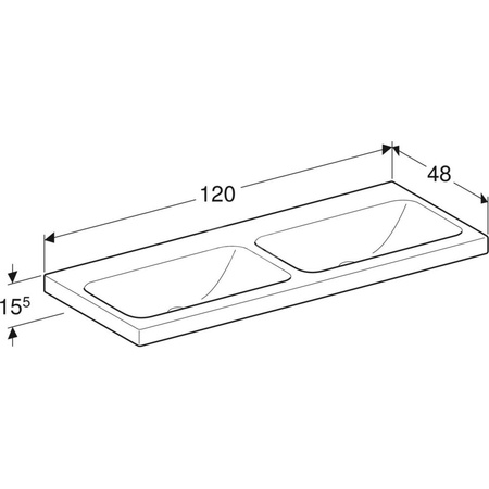 Umywalka iCon Light podwójna 120 cm, bez otworu, bez przelewu,
