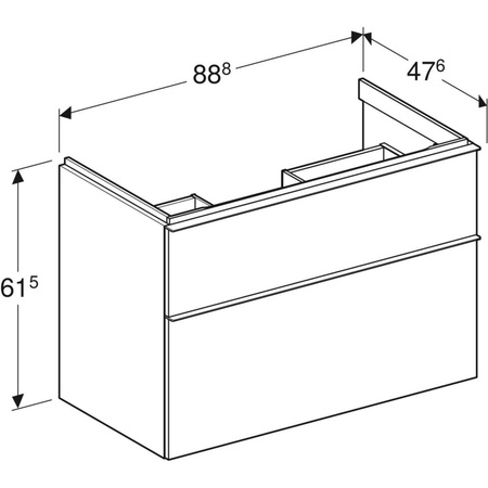Szafka pod umywalkę iCon, z dwoma szufladami 88,8 cm x 61,5 cm x 47,6 cm, dąb / melaminowa struktura drewna, lava / matowy