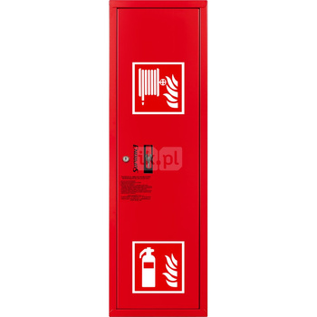 Hydrant DN25 zawieszany boczny z miejscem na gaśnicę, wąż 30m, zamek patent, RAL 3000 prawy