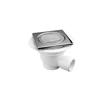 Wpust podłogowy wykonany z ABS z odpływem 50mm, czyszczony od góry z kratką  ze stali nierdzewnej 150x150mm