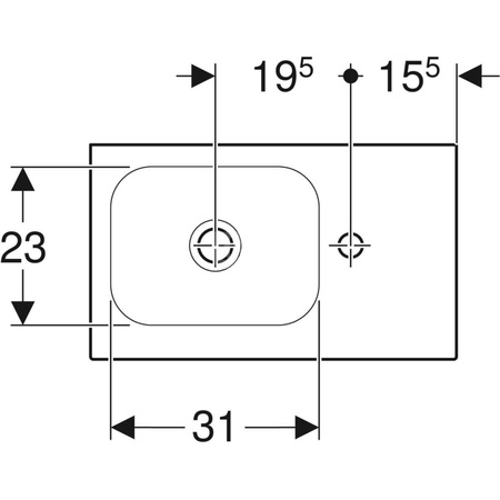 Umywalka iCon Light kompaktowa z powierzchnią odkładczą 53 cm, z otworem z prawej, bez przelewu, z półką z prawej