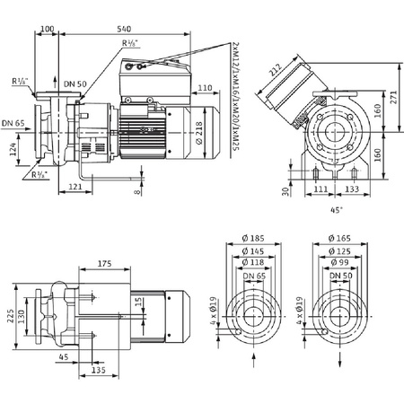 Pompa obiegowa Wilo-CronoBloc BL-E 50/120-4/2-R1-IE4-S1 elektronicznie regulowana pompa dławnicowa o konstrukcji typu Inline z przyłączem kołnierzowym i automatycznym dopasowaniem wydajności.