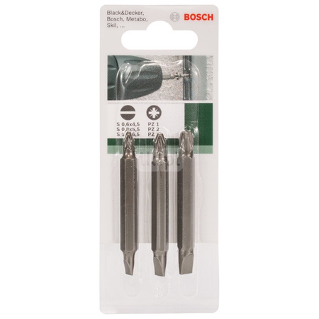 3-częściowy zestaw podwójnych końcówek wkręcających do śrub z rowkiem krzyżowym Pozidriv i do śrub rowkiem podłużnym (PZ, S) S0,