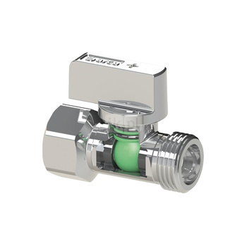 MINI zawór kulowy, antykamienny, 1/2 GZ x 1/2 GW, uchwyt chromowany