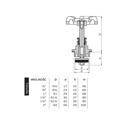 G02 G3/4 PN10 Głowica do zaworu zaporowego DN20 żeliwnego PN-M-75002