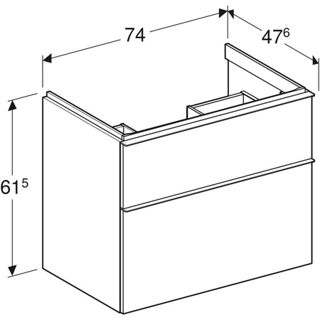 Szafka pod umywalkę iCon, z dwoma szufladami 74 cm x 61,5 cm x 47,6 cmdąb / melaminowa struktura drewna, lava / matowy