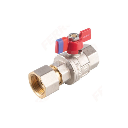 Zawór kulowy nakrętno-nakrętny z motylkiem, z półśrubunkiem, 1/2", F-Power