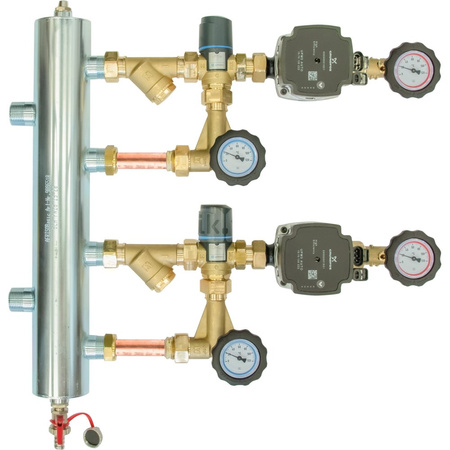 Zestaw mieszający ze sprzęgłem hydraulicznym BPS 911, dwa człony z zaworem termostatycznym ATM 561, pompy Grundfos UPM3