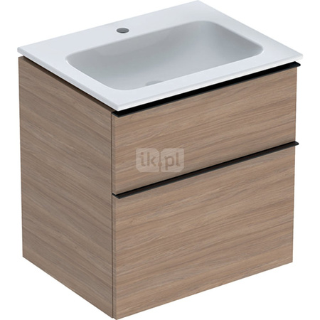 Zestaw: umywalka meblowa iCon slim, z szafką pod umywalkę, dwoma szufladami i zestawem odpływowo-przelewowym do umywalki: 60cm, dąb / melaminowa struktura drewna, lava / matowy