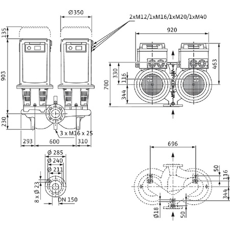 Pompa obiegowa WILO CronoTwin-DL-E typu in-line z silnikiem znormalizowanym 50/60 Hz 1450obr/min