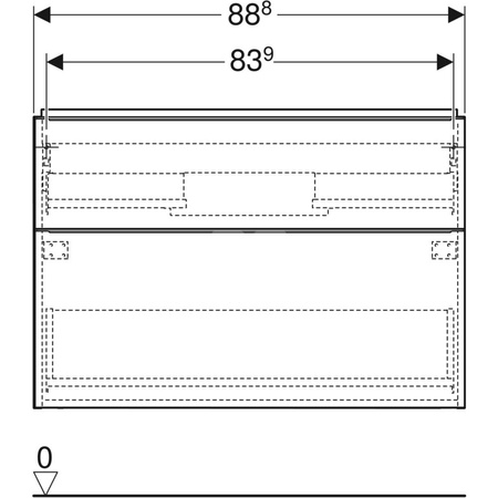 Szafka pod umywalkę iCon, z dwoma szufladami 88,8 cm x 61,5 cm x 47,6 cm, dąb / melaminowa struktura drewna, lava / matowy