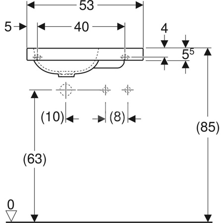 Umywalka iCon Light kompaktowa z powierzchnią odkładczą 53 cm, z otworem z prawej, bez przelewu, z półką z prawej