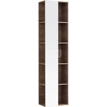 Szafka Citterio boczna wysoka z lustrem i półkami 40x160 cm, dąb czarny/szkło czarne