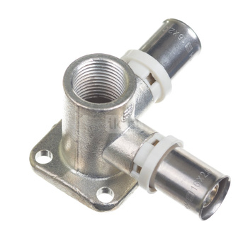 Podwójne kolano mosiężne naścienne zaprasowywane 16x2,0-1/2"-16x2,0 cynowane