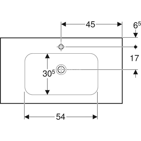 Umywalka iCon Light z powierzchnią odkładczą 90 cm, z otworem na środku, bez przelewu,