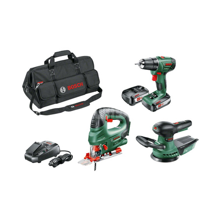 Bosch zestaw elektronarzędzi 18V PSR1800, PEX18, PST18 2x2,5 + torba