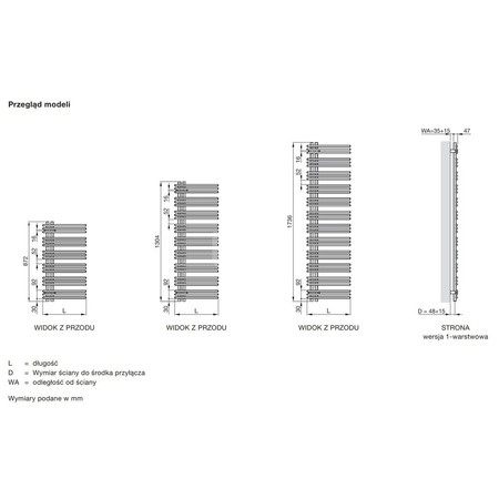 Grzejnik elektryczny ZEHNDER Yucca Asym, 1876/378mm, kolor Chrom, moc 300W