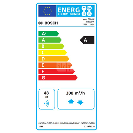 Rekuperator ścienny BOSCH TERMOTECHNIKA Vent 5000 C HR 230 W 300m3/h (100Pa)