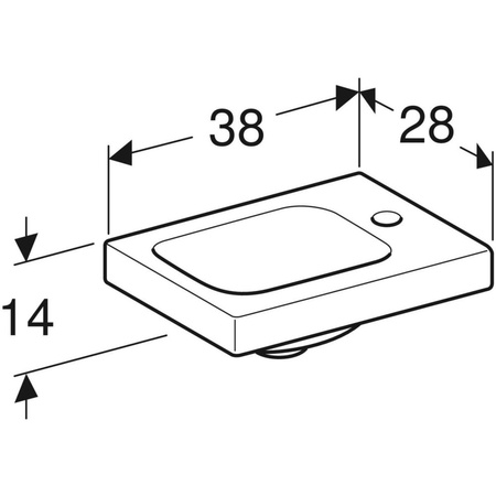 Umywalka iCon Light kompaktowa 38 cm, z otworem z prawej, bez przelewu, z półką z prawej