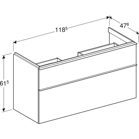 Szafka pod umywalkę iCon, z dwoma szufladami 118,4 cm x 61,5 cm x 47,6 cm, dąb / melaminowa struktura drewna, lava / matowy
