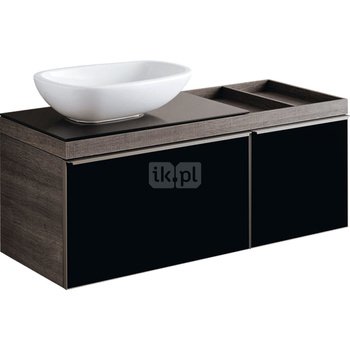 Szafka Citterio pod umywalkę asymetryczna 120 cm (blat szklany z otworem po lewej stronie, szafka boczna po prawej), dąb czarny/