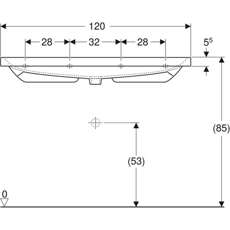 Umywalka Acanto B120cm, bez otworu, bez przelewu