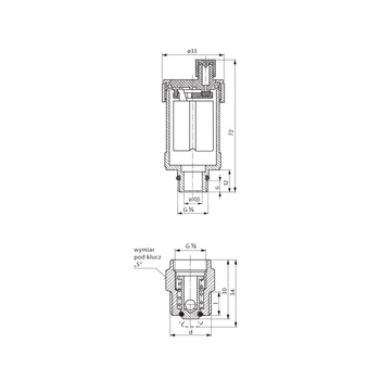 9003+S G3/8 Z PN10 Zawór odpowietrzający automatyczny z zaworem stopowym 3/8"x1/2" CuZn PN-M-75002