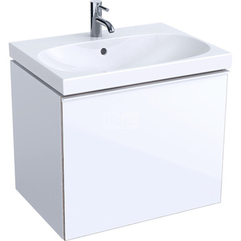 Dolna szafka pod umywalkę Acanto, B65, z jedną szufladą i jedną szufladą wewnętrzną, syfon oszczędzający przestrzeń, biała