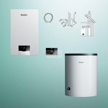Pakiet - Kocioł gazowy jednofunkcyjny VAILLANT ecoTEC plus VC 15CS/1-5 kondensacyjny wiszący 2.8-16.4kW + Regulator sensoCOMFORT 720 + Zestaw powietrzno-spalinowy szachtowy  + Zasobnik c.w.u VIH R 120/6 B