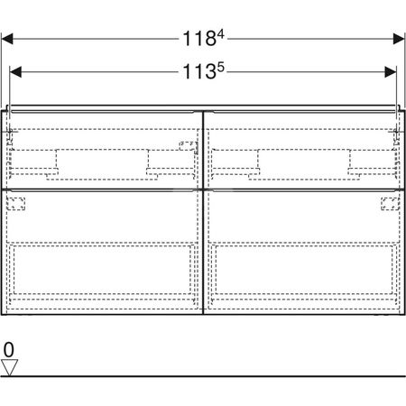 Szafka iCon pod umywalkę podwójną, z czterema szufladami 118,4 cm x 61,5 cm x 47,6 cm, szary piaskowy / lakierowany, wysoki połysk, szary piaskowy / matowy