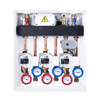 Grupa pompowa VITZONE 112 - 2 bezpośrednie pompowe obiegi grzewcze, bez podmieszania + 1 obieg grzewczy z zaworem 3-drogowym mieszającym i siłownikiem