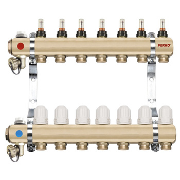Rozdzielacz 9-drogowy z zaworami termostatycznymi i przepływomierzami, standard