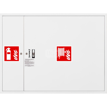 Hydrant DN25 FIT zawieszany z miejscem na gaśnicę obok zwijadła, wąż 20m, zamek patent, RAL 9003