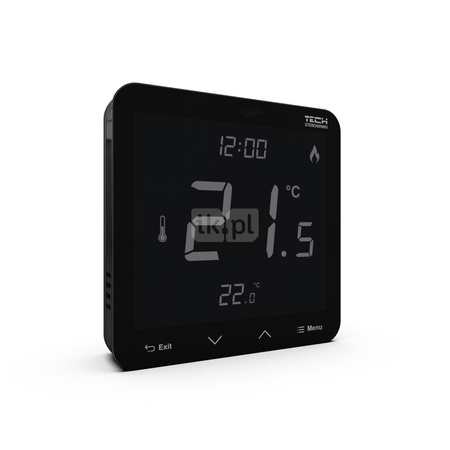 Przewodowy bateryjny natynkowy regulator pokojowy dwustanowy (panel przedni ze szkła) czarny, model T-3.1