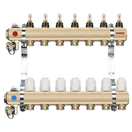 Rozdzielacz 8-drogowy z zaworami termostatycznymi i przepływomierzami, standard