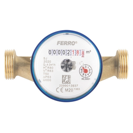 Wodomierz jednostrumieniowy suchobieżny (antymagnetyczny), do wody zimnej, 1/2"