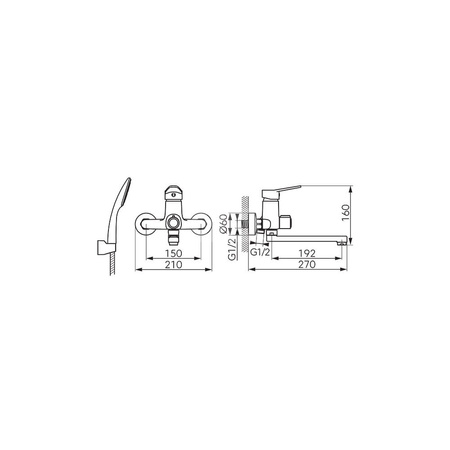 Bateria umywalkowa ścienna z przyłączem natrysku ISSO, chrom